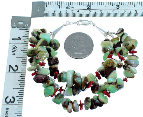 Sterling Silver Jasper And Coral 3-Strand Bead Bracelet SX114688